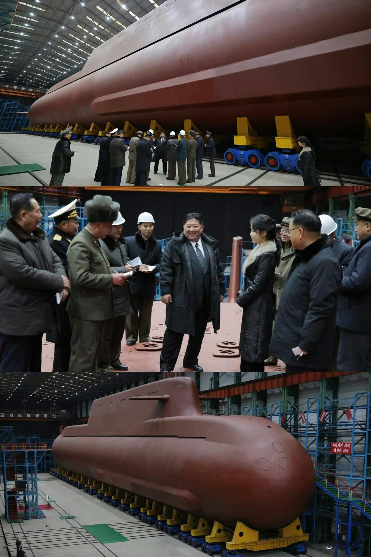 平壤8700吨级核潜艇公开，司令官喜笑颜开！该核潜艇除了带有细长指挥塔之外，布置