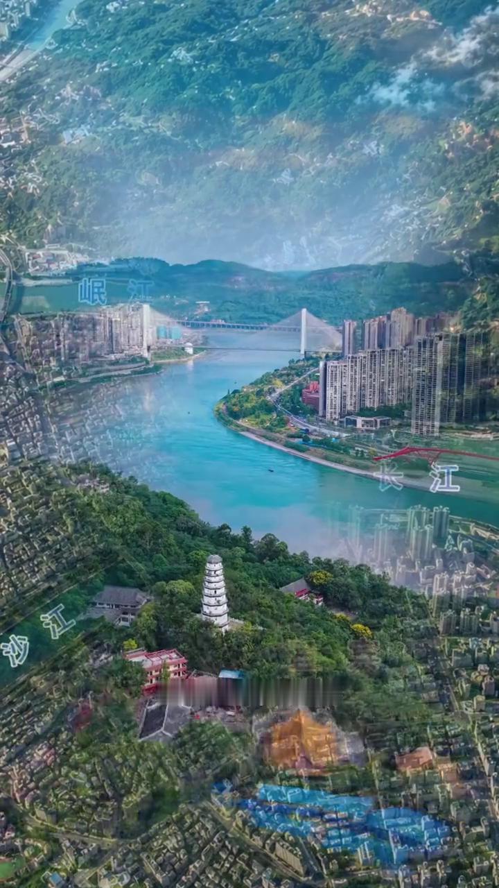 如果从卫星俯瞰四川宜宾，你会发现一幅极具冲击力的地理画卷。眼前这两条颜色略有不同