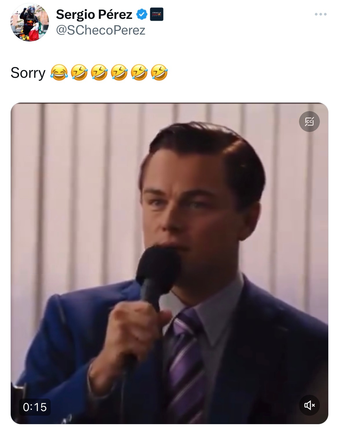 佩雷兹在社交媒体发了一段电影《华尔街之狼》片段，回应退役传言。小李子饰演的乔丹-