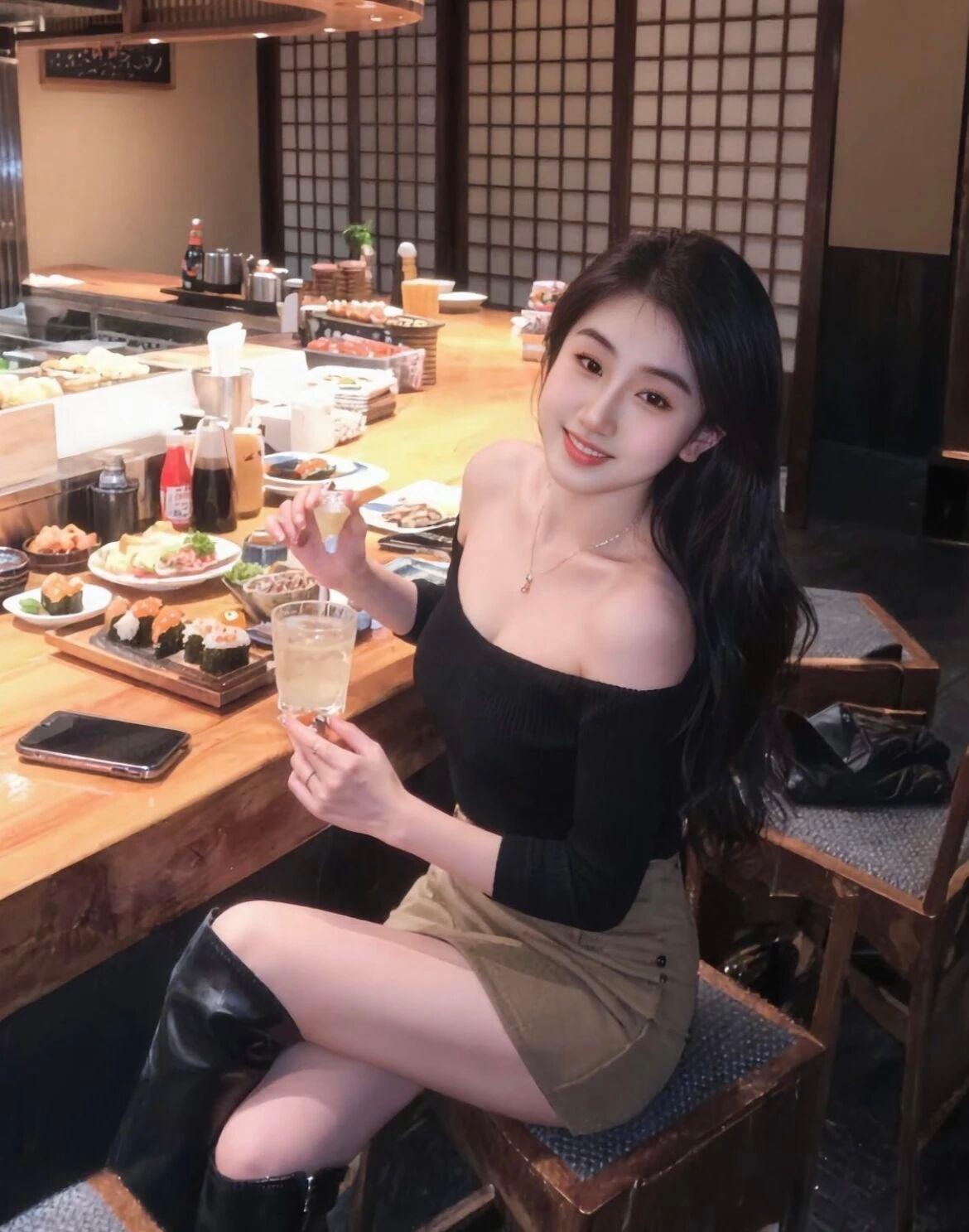 在温馨的寿司店享受美食，微笑面对每一天！🍣😊