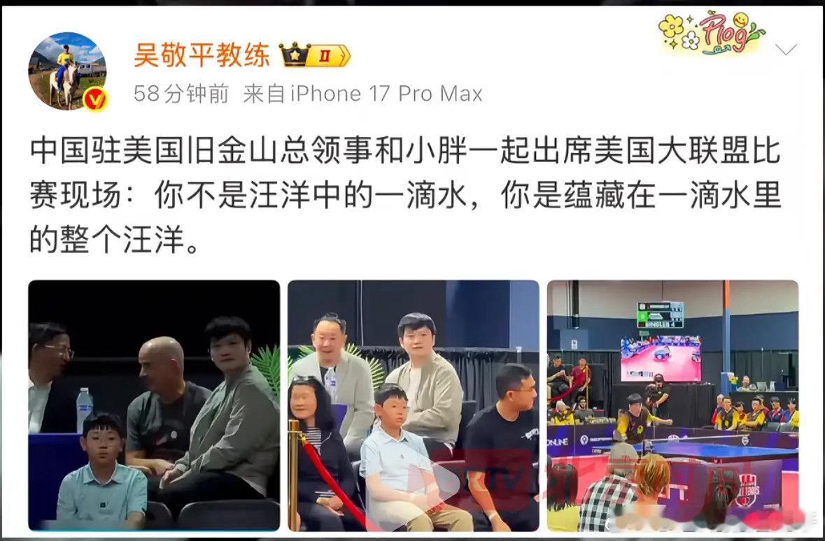 涉及樊振东状况！ 吴敬平教练更新：旧金山总领事和樊振东一起出席MLTT大联盟比赛