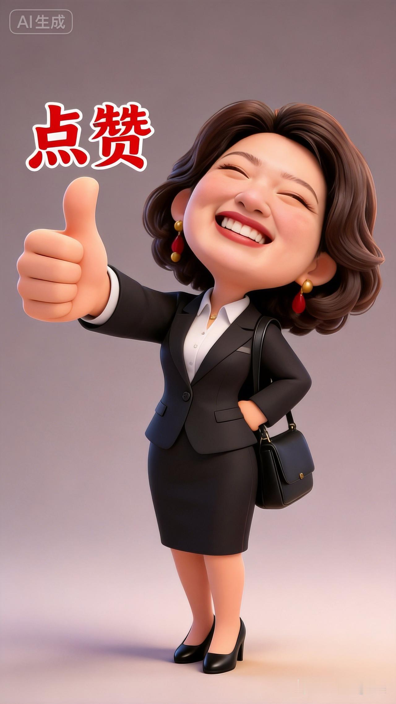职场女性自信微笑，点赞👍