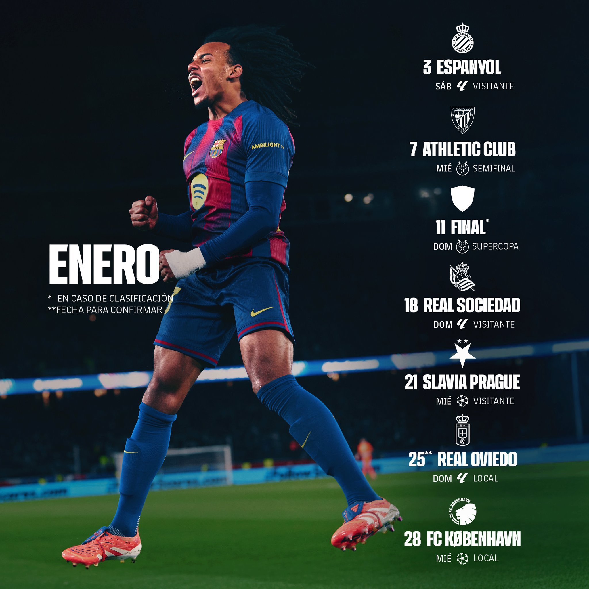 巴萨1月份赛程，开年首战加泰德比🔥🔥🔥🔥🔥🔥🔥🔥🔥🔥🔥你好