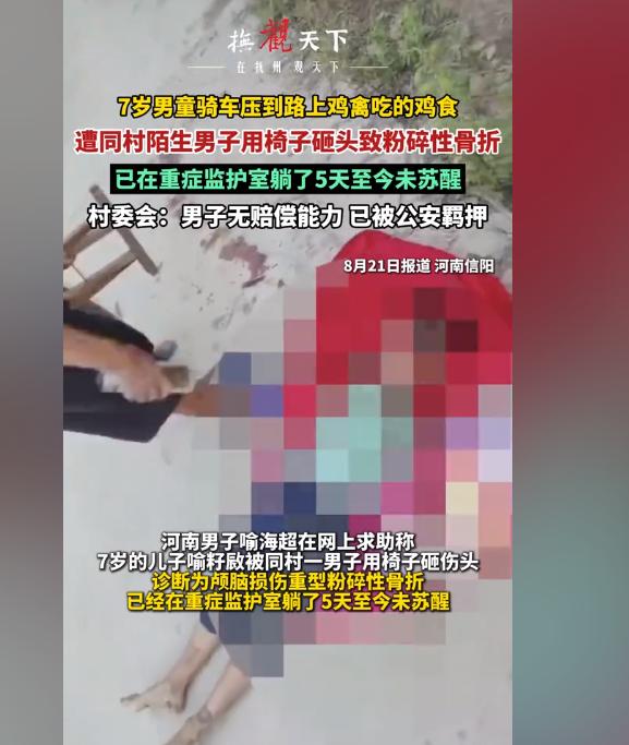 7岁男孩颅骨粉碎，竟是因为一把鸡食！7月1日河南信阳，一名7岁男童因骑车时不小心