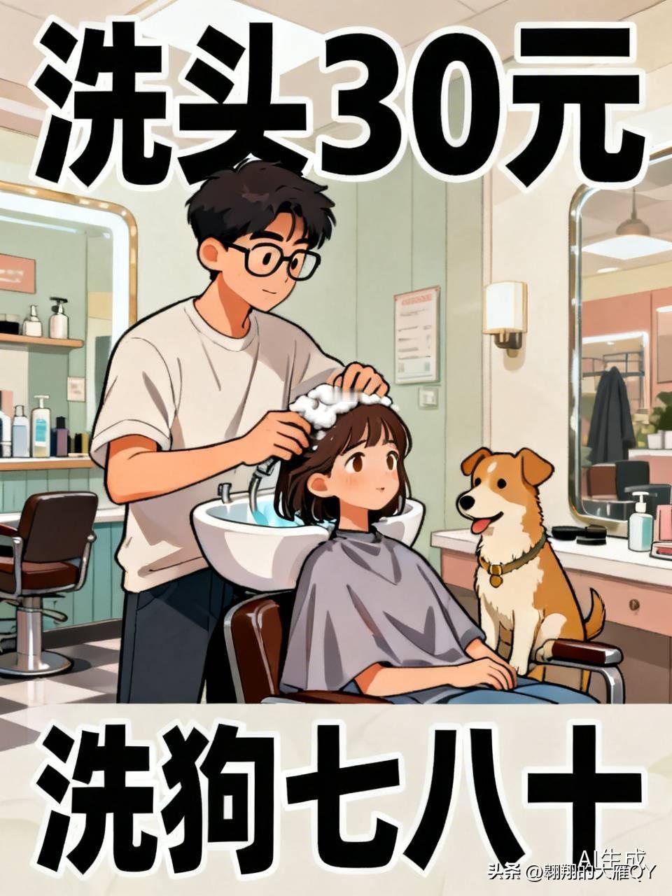 有个女子去洗头店洗头，老板是个男生。女子问老板：“洗头得多少钱呀？”
老板回道：