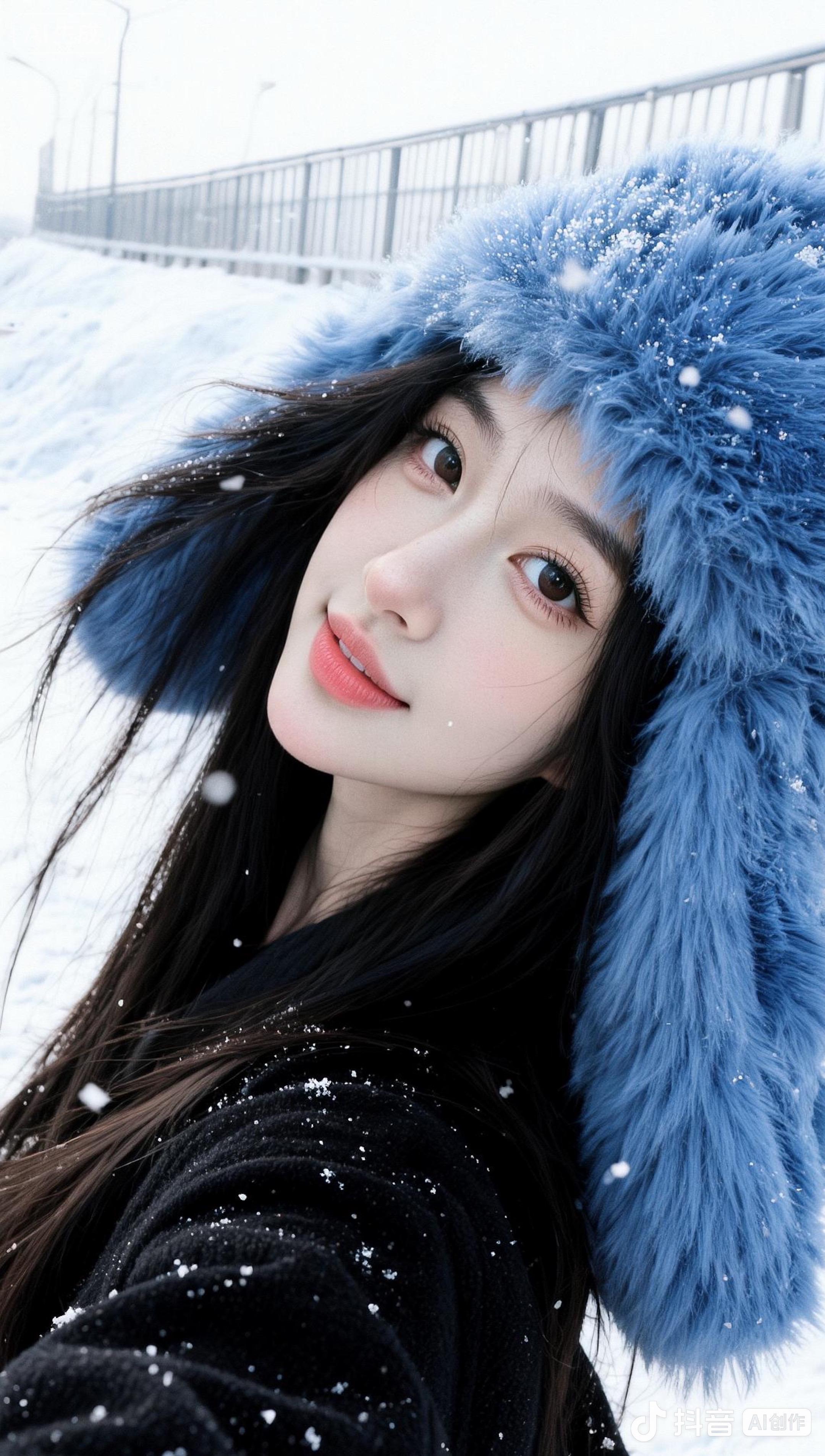 风雪中 她更像是一座白色的岛屿。