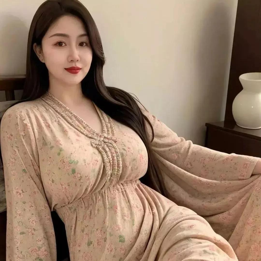 温柔甜美的居家穿搭，粉色花朵连衣裙与珍珠项链的搭配，尽显优雅气质。