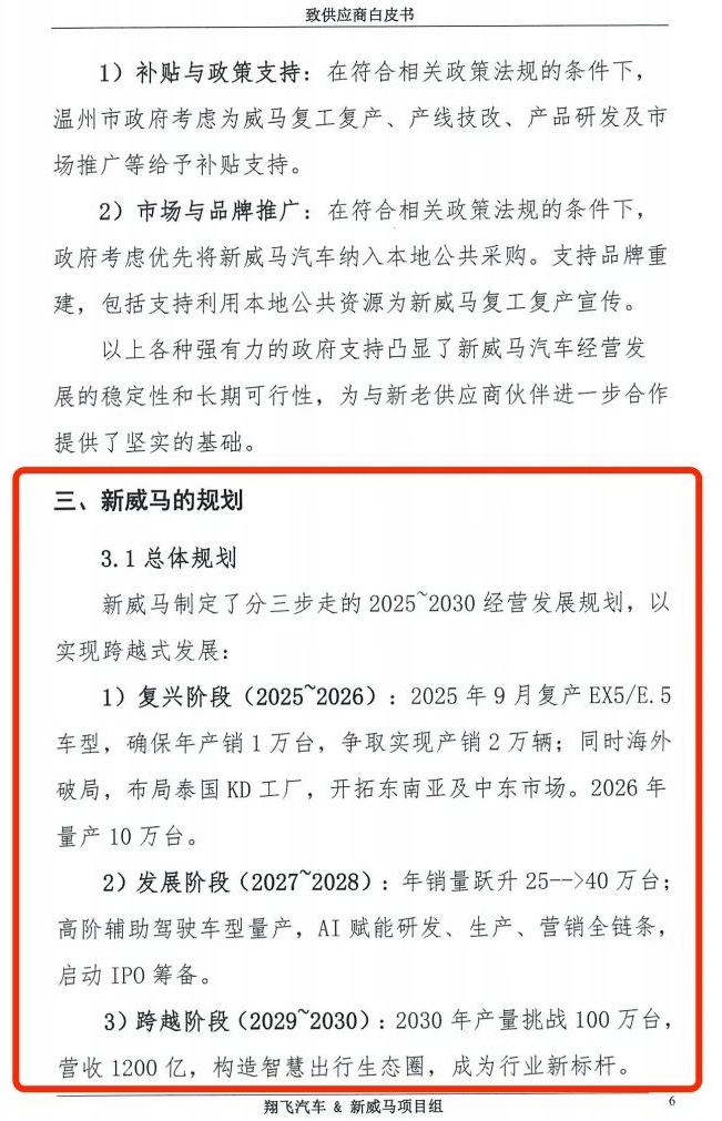 威马准备复工复产了？看到威马给供应链写了一张白皮书，争取今年 9 月复产 EX5