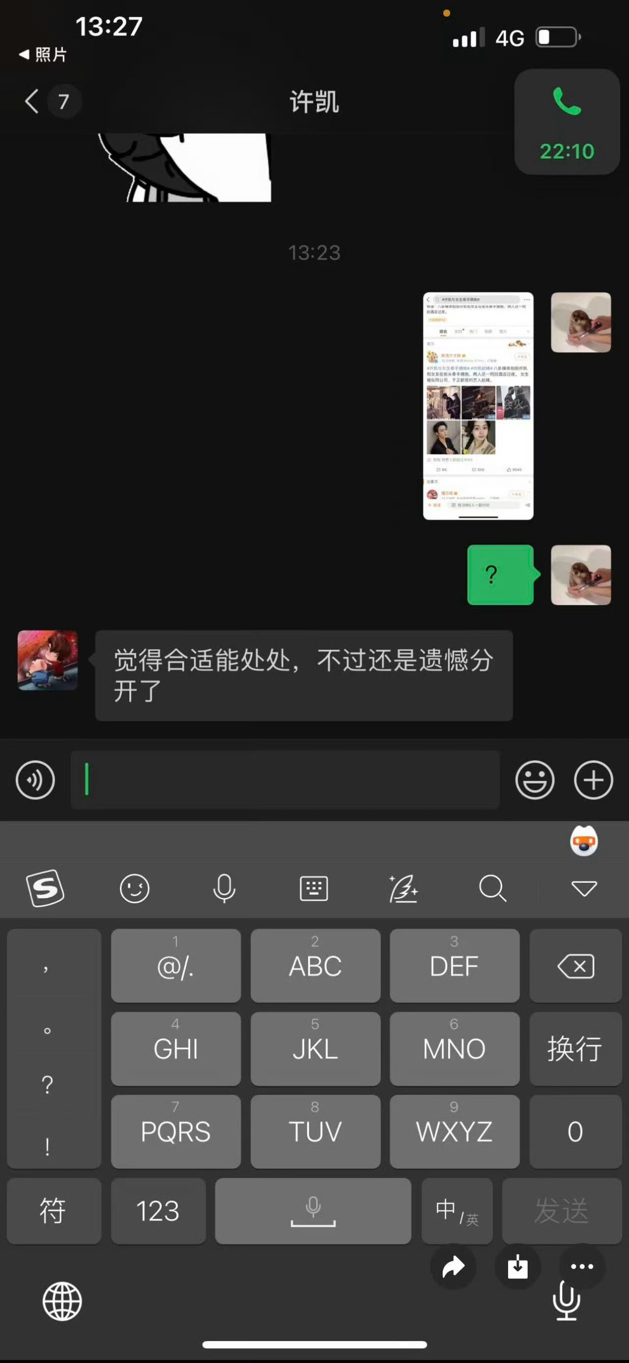 如果这个聊天记录是真的，那就是许凯和许荔莎承认了跟赵晴交往过🙊许凯说和赵晴遗憾
