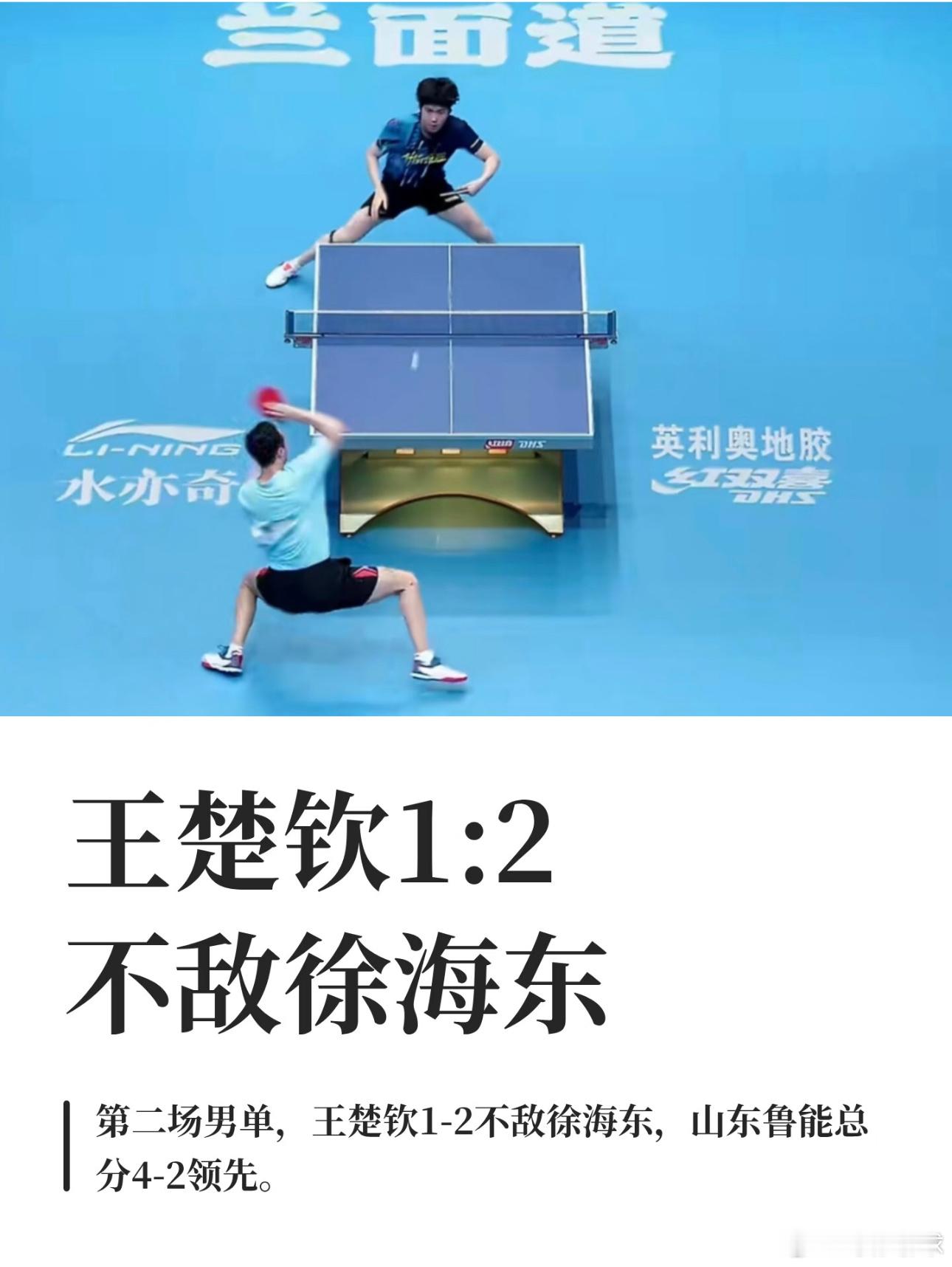 王楚钦1:2不敌徐海东7月23日，2026中国乒乓球俱乐部超级联赛常规赛大连站首