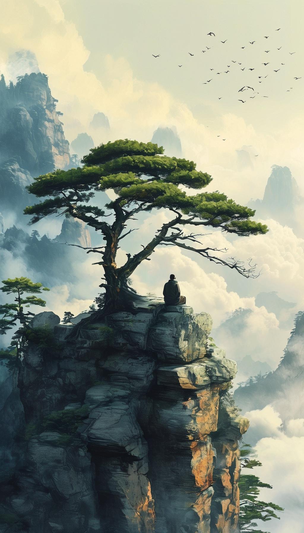 古风·清韵
 
云卷千山秀，
风来万木馨。
心无尘俗事，
独坐听松音。