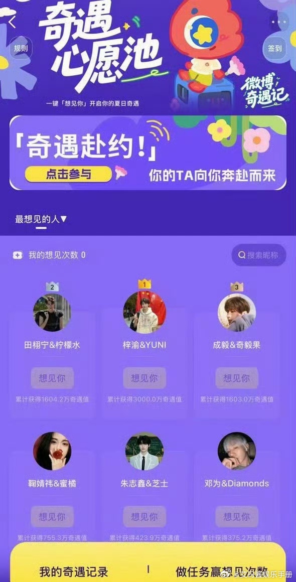 奇遇星愿池排名TOP3，符合你的预期吗？梓渝 田栩宁 成毅 ​​​