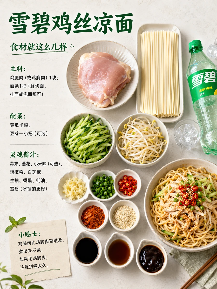 谁还没吃过这碗雪碧鸡丝凉面，清爽又简单