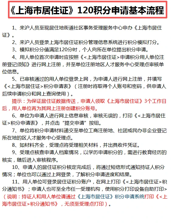 上海居住证120积分申请流程