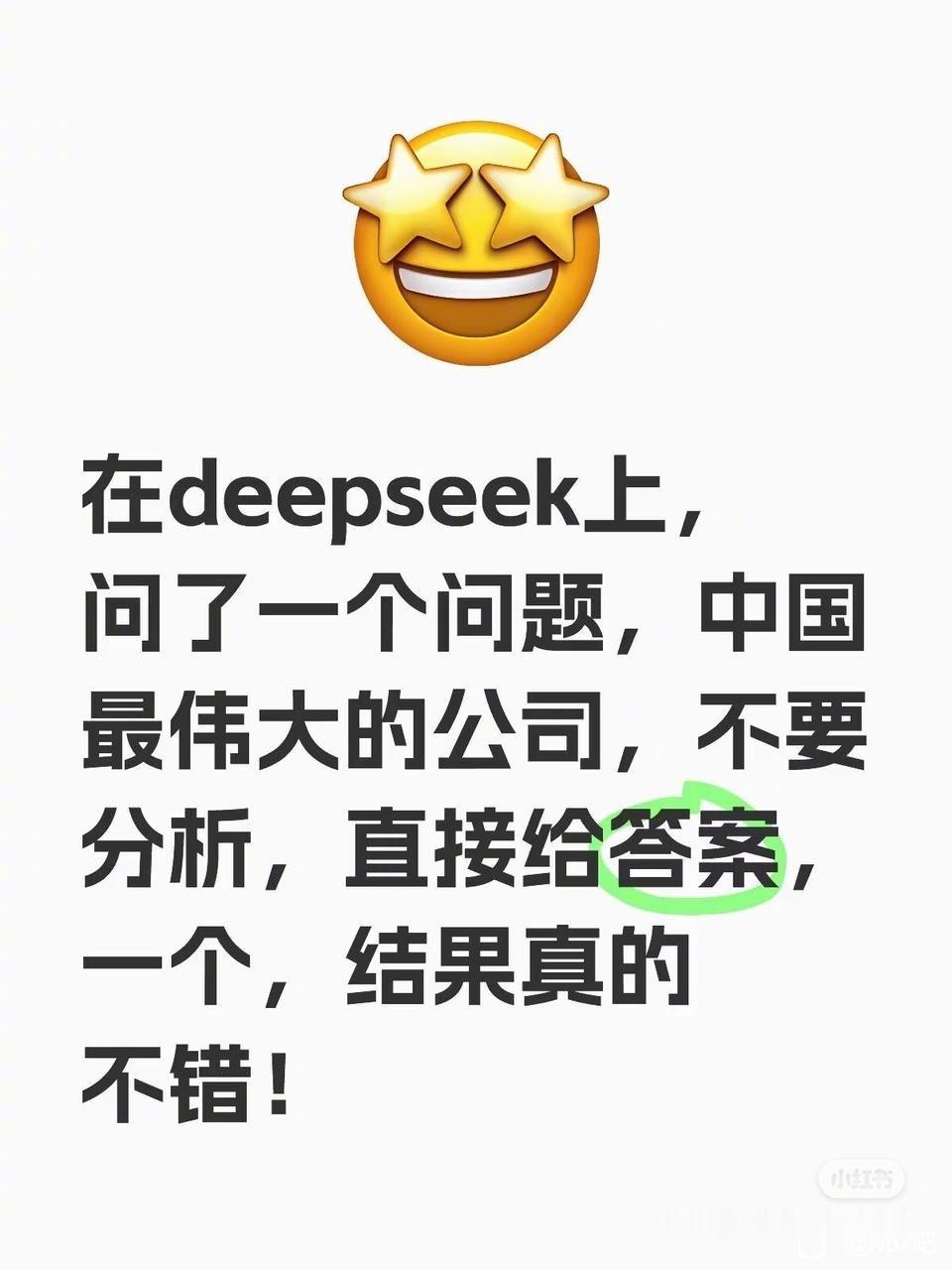 deepseek回答中国最伟大的公司，你同意嘛 