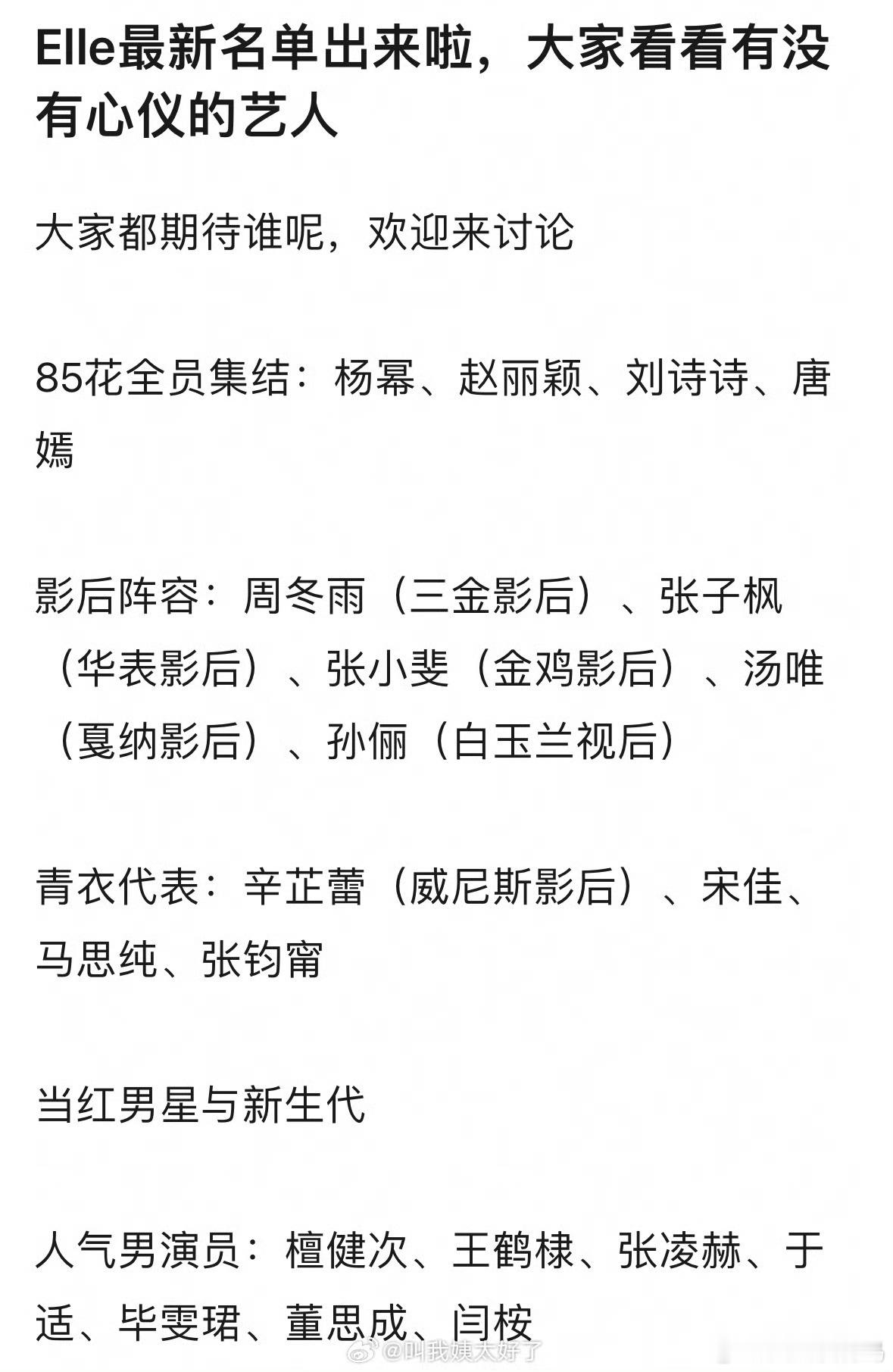 ELLE网传名单和VOGUE比又如何呢？ ​​​