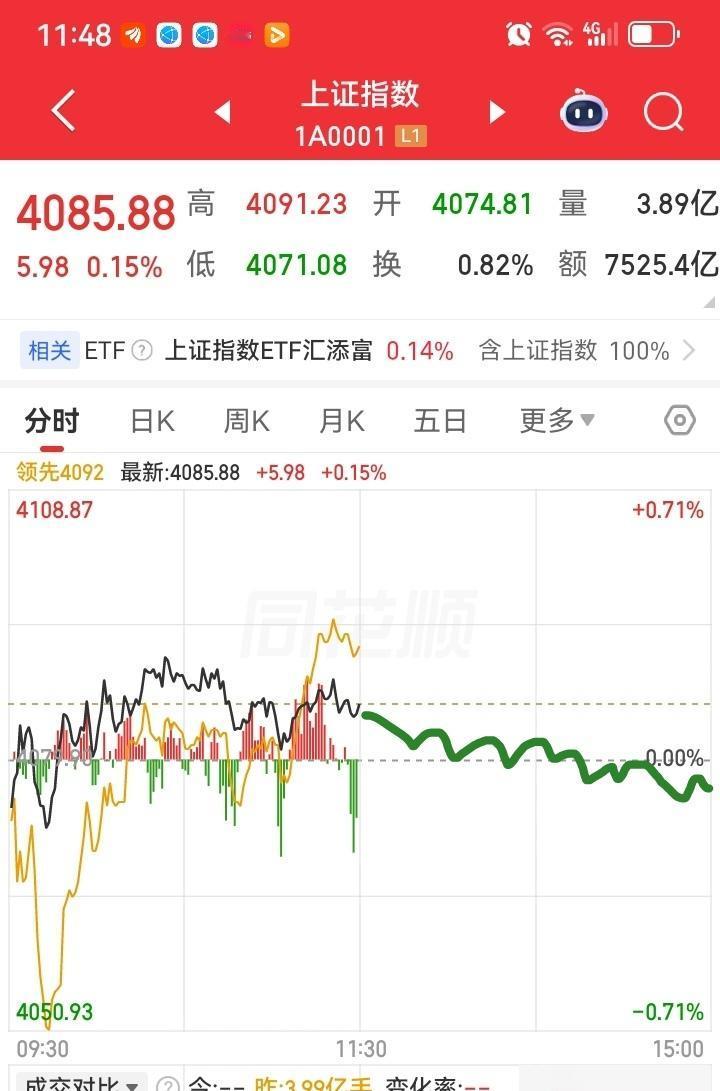 下午大盘会怎么走呢？请看下图。
        预计下午一开盘，大盘并没有往上走