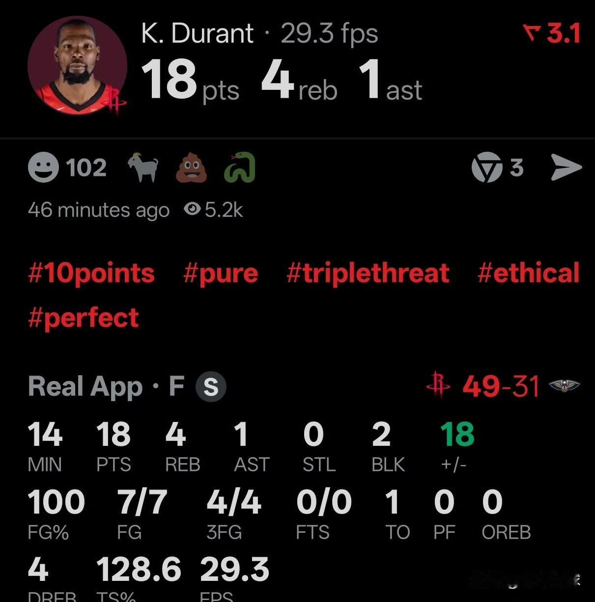 恐怖如斯！杜兰特一个不丢啊！

今天对阵鹈鹕队的比赛，杜兰特再度展示了自己恐怖的