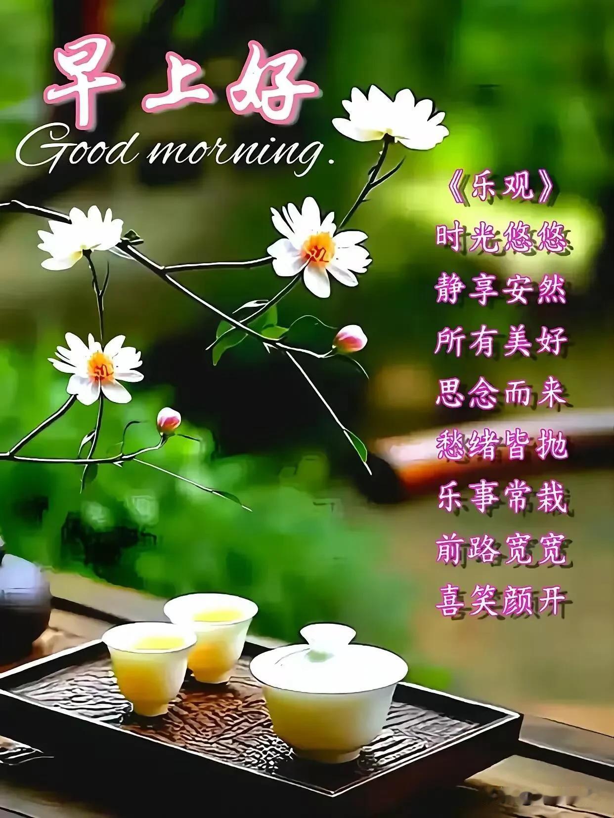 清茶一盏，野花初绽。
时光悠悠，静享安然。早上好！