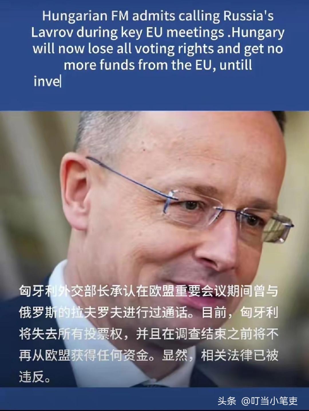 匈牙利外长西雅尔多承认在欧盟重要会议期间，曾与俄罗斯外长拉夫罗夫通电话。

因为