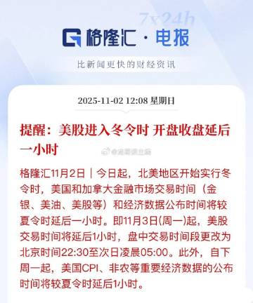 提醒：下周一也就是11月3日开始，美股开盘要延后一个小时时间，开启冬令...