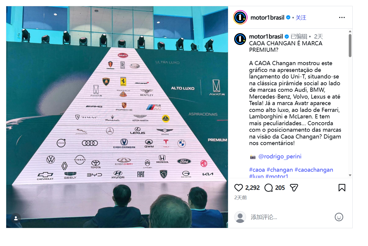原来这是长安在巴西发布UNIT的时候给阿维塔抬升品牌维度的PPT，在国外发布就不