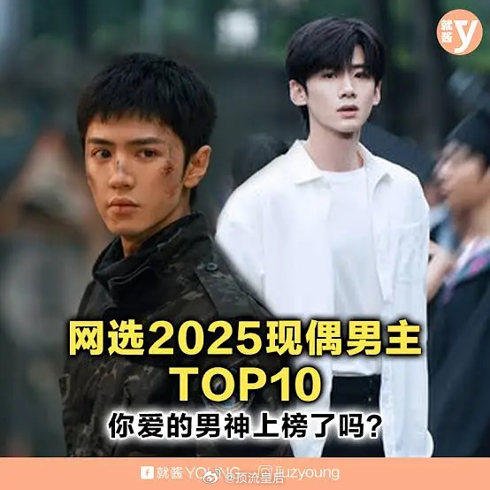 外网评选的2025内娱现偶男主top10top1 陈哲远 白色橄榄树top2 张