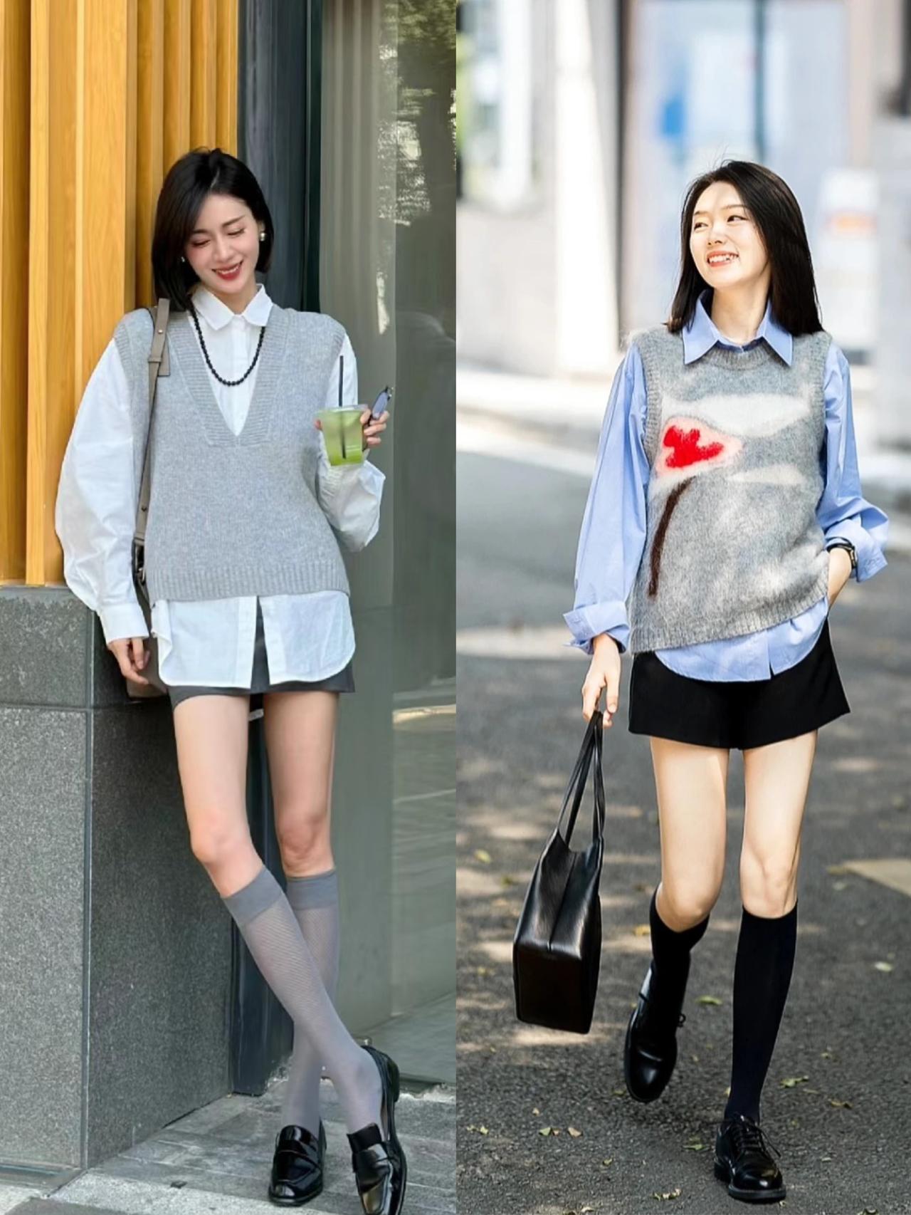 当深秋撞上“中筒袜”，果然是时髦显瘦又保暖，太适合小个子了！
深秋季节，可以选择