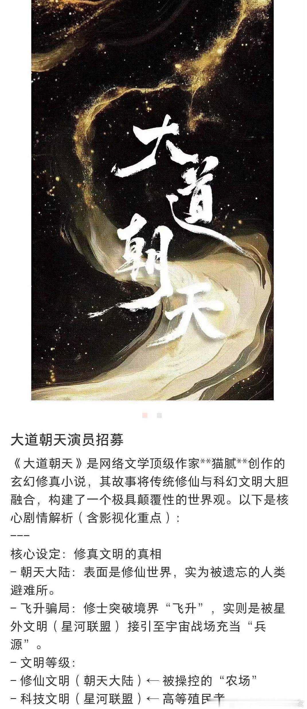🍉《大道朝天》  罗云熙导演：杨欢《长相思》《梦花廷》编剧：聂成帅《天才基本法