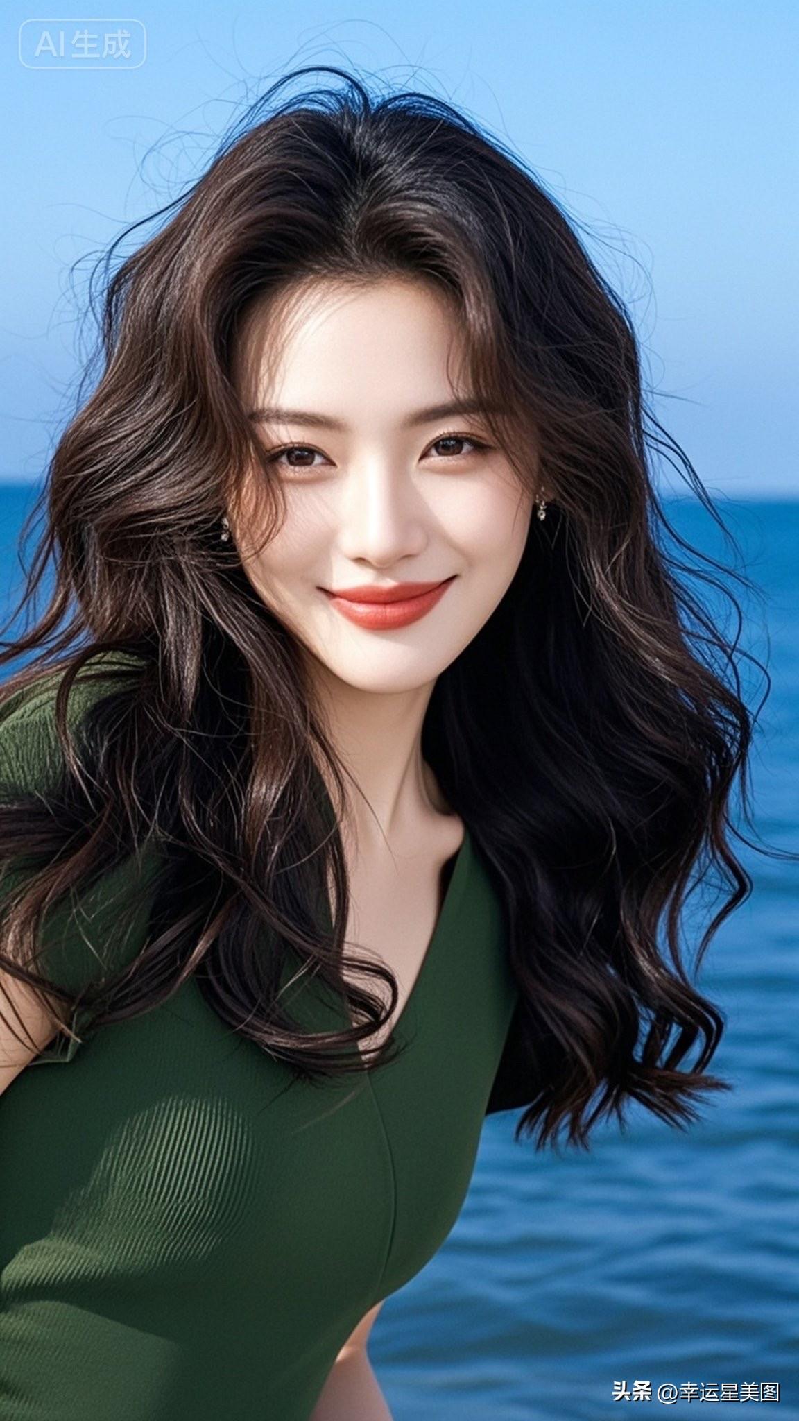 夏日清新少女，海风轻拂，微笑如阳光般温暖。