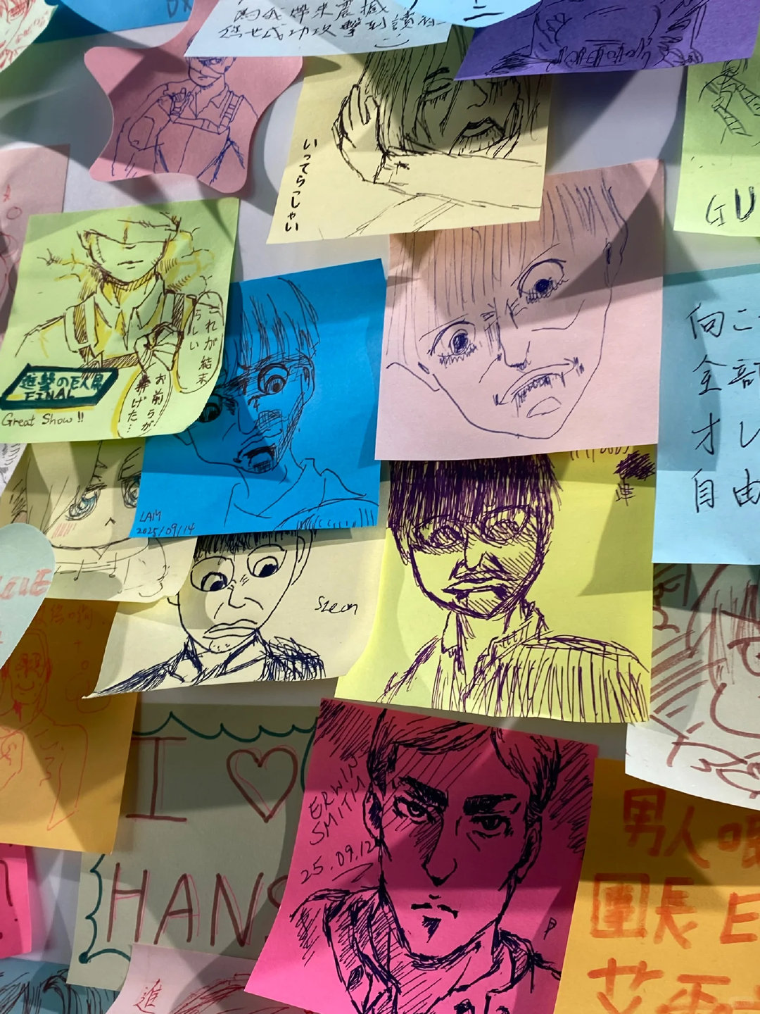 进击的巨人香港原画展粉丝们画的便签.....好有才好会画[泪奔] ​​​