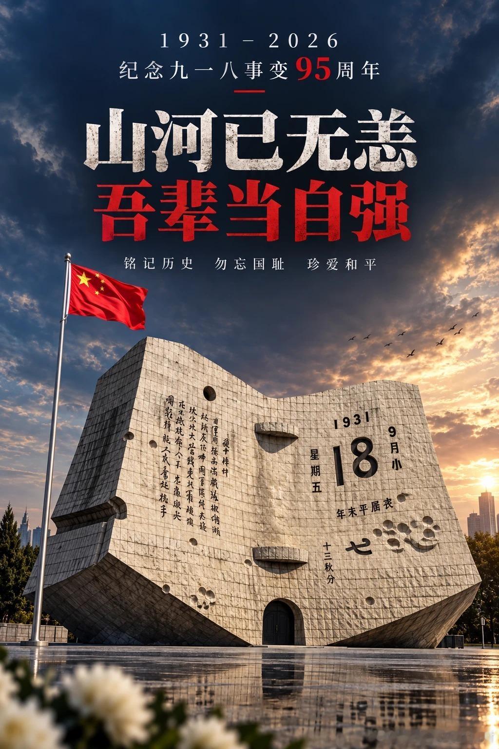 铭记九一八，勿忘国耻！缅怀先烈，珍爱和平。吾辈自强，山河永固！ ​​​