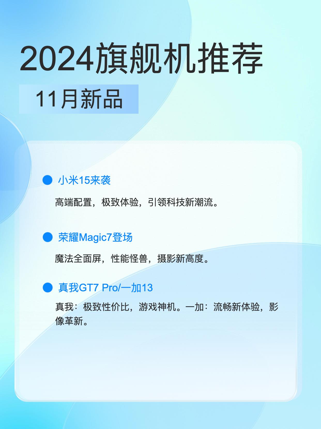 2024年十一月份高性能旗舰机选购指南：

🌟 第一款：小米15 —— 性价比