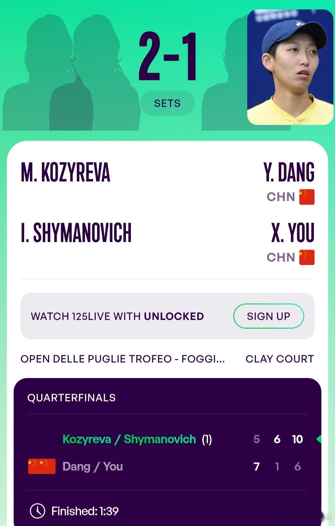 WTA125福贾站🇮🇹女双第1轮替补出战的党一鸣🇨🇳/尤晓迪🇨🇳7-