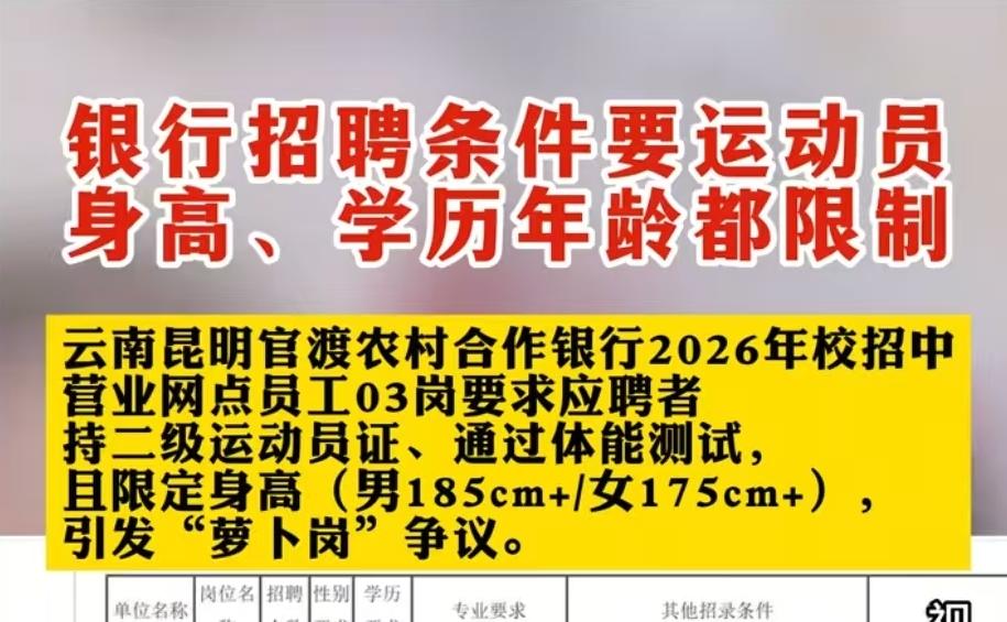 大家判断下这是不是萝卜岗，云南某银行校园招聘，招聘职位是营业网点员工，但是他的条