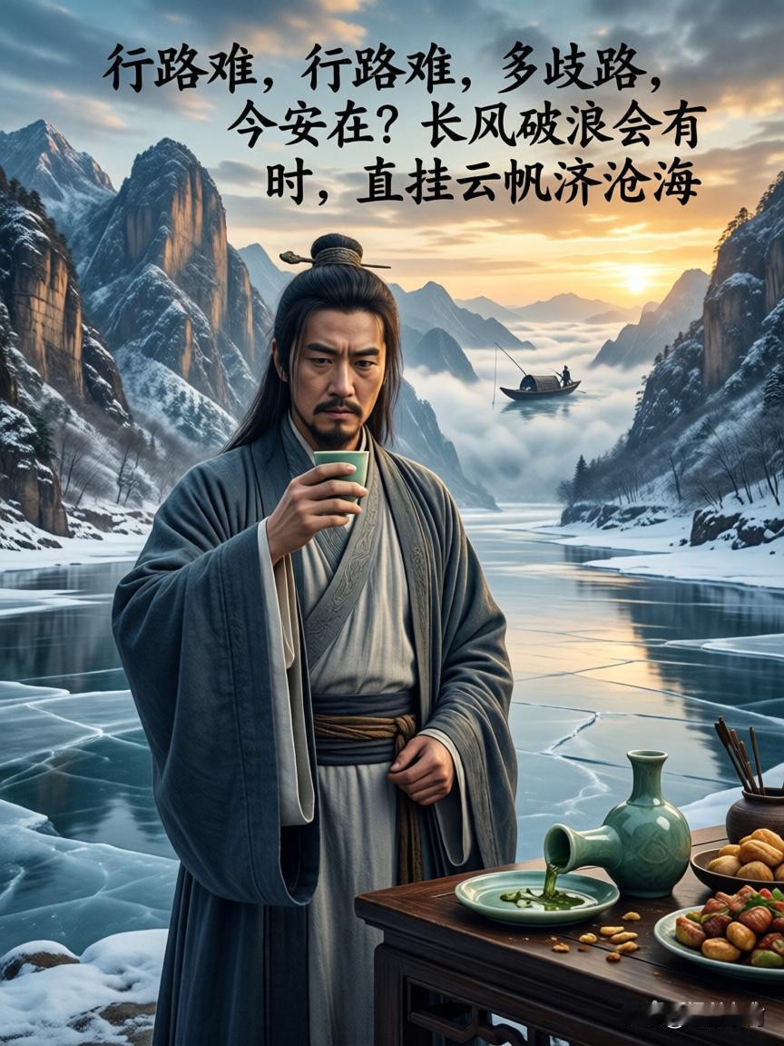 今日读古诗
行路难
唐.李白
金樽清酒斗十千，
玉盘珍羞直万钱。
停杯投箸不能食