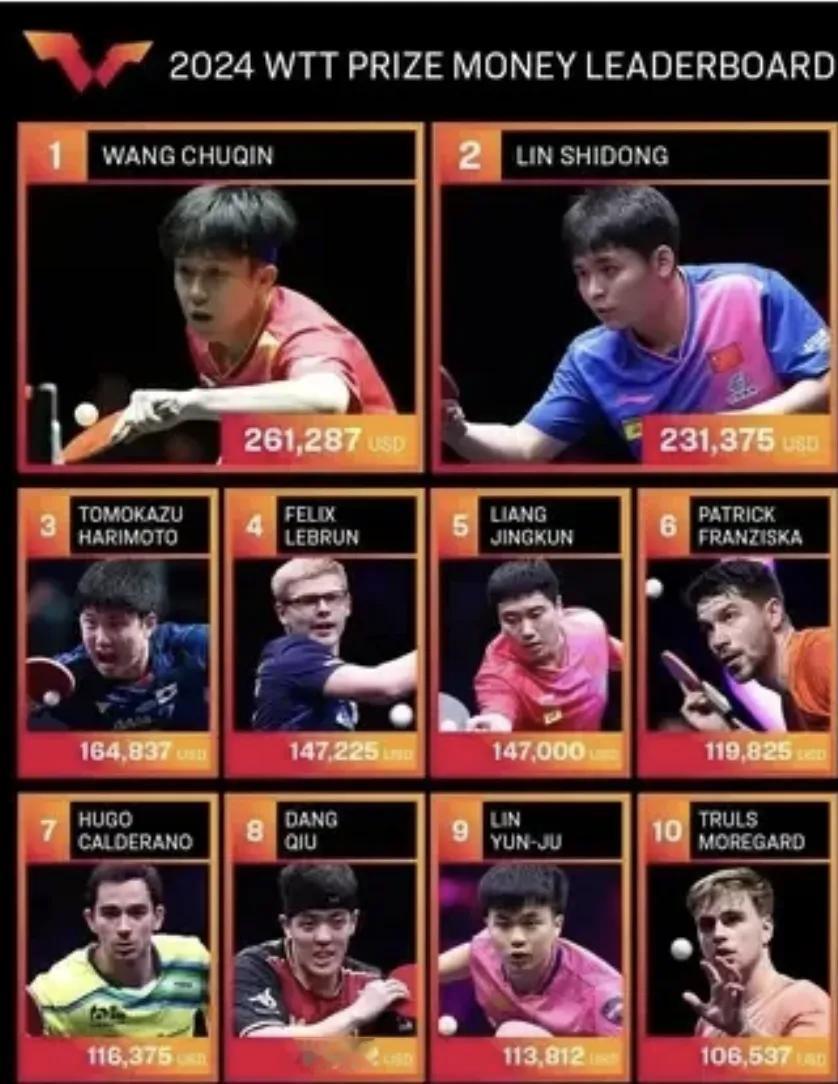 真的没想到国乒一年全世界打比赛，奖金排名第一的是王楚钦才26万美元

真是让人咋