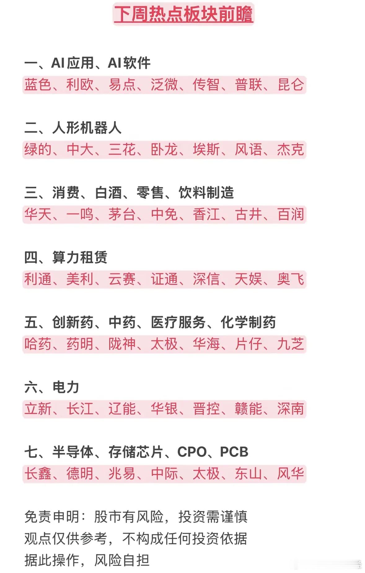 下周热点板块前瞻：AI、人形机器人、消费、算力租赁等 