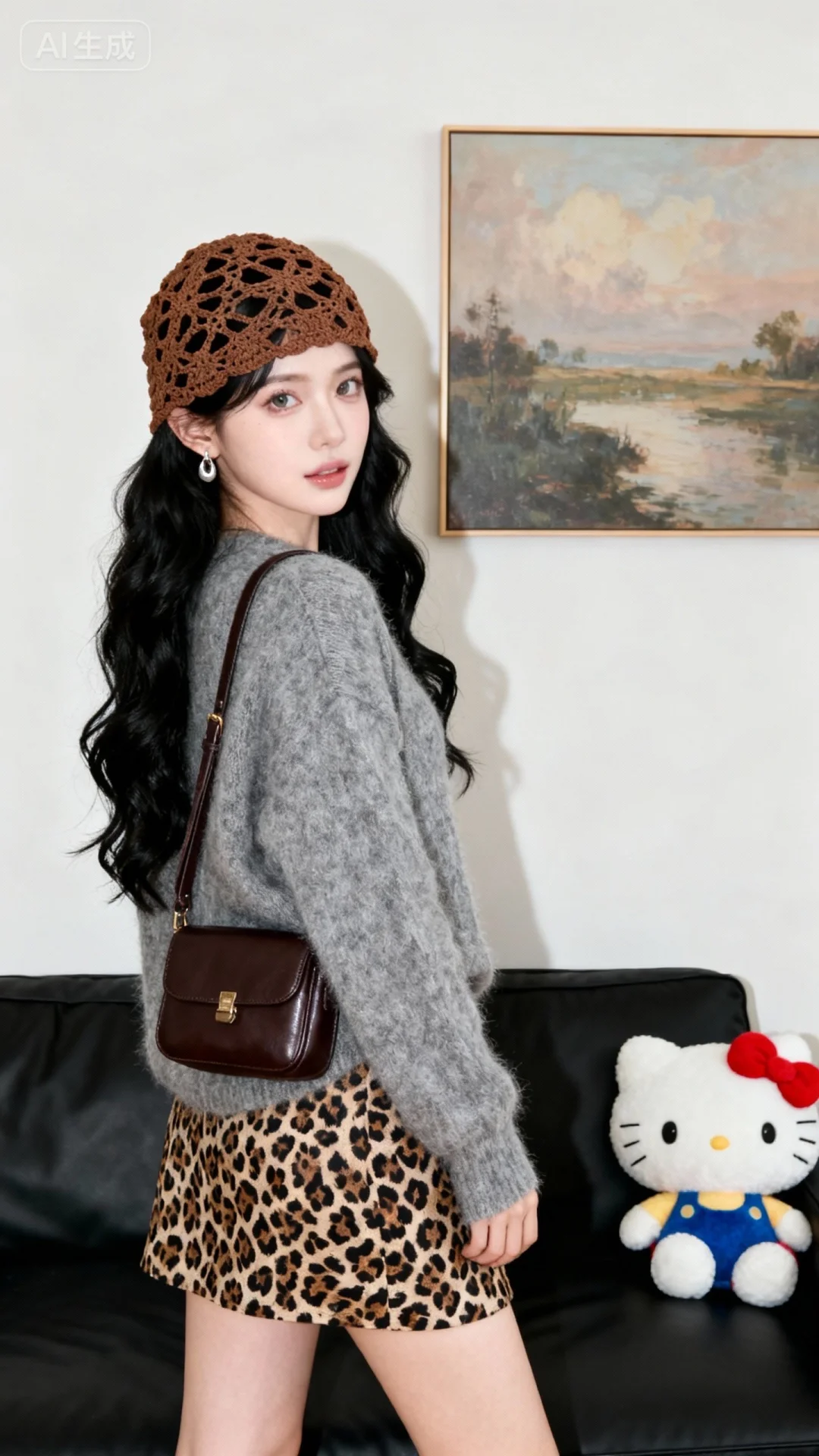 面部特写镜头，少女感网拍，冷白皮，清透网感妆容，面，室内简约风场景，挂...