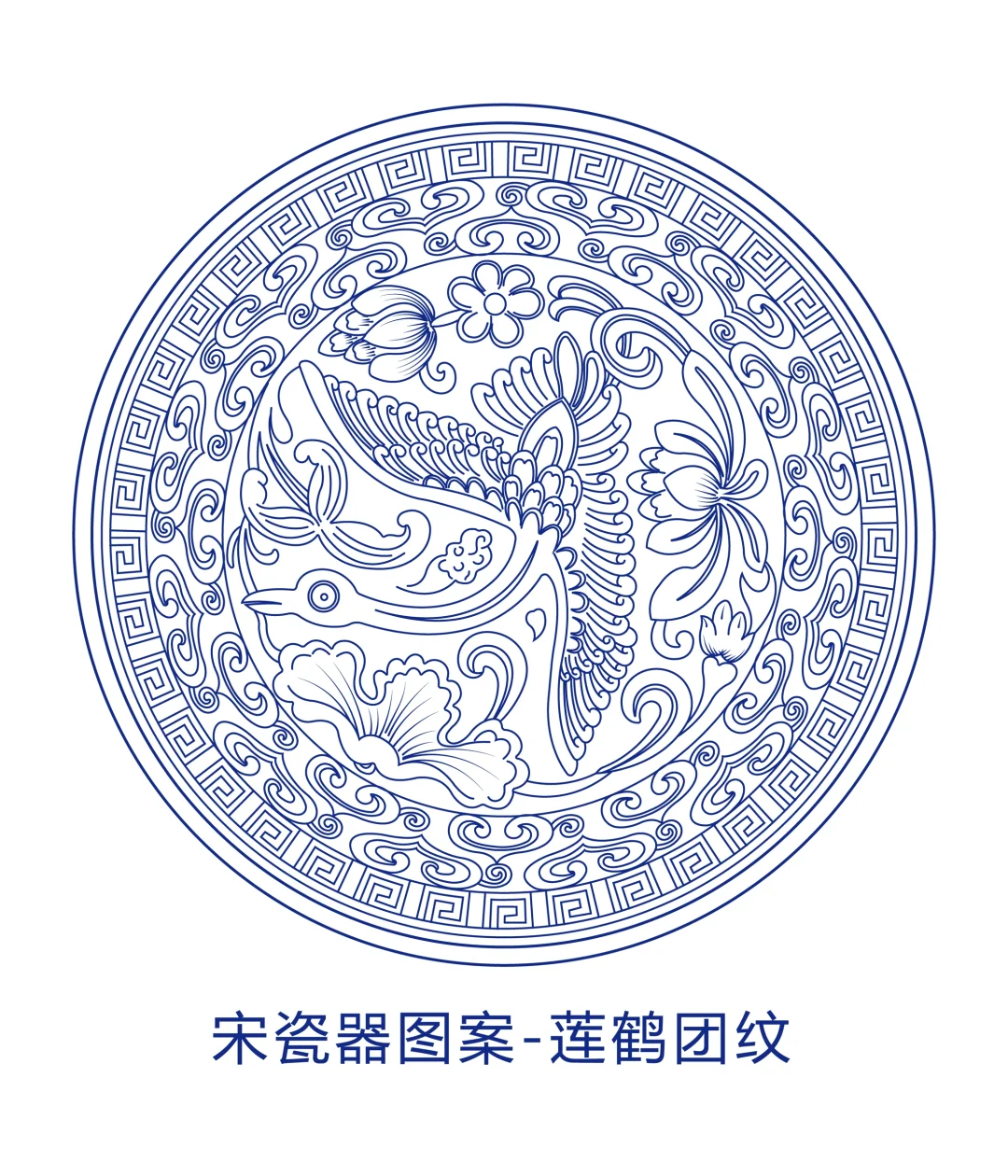 宋瓷器图案-莲鹤团纹