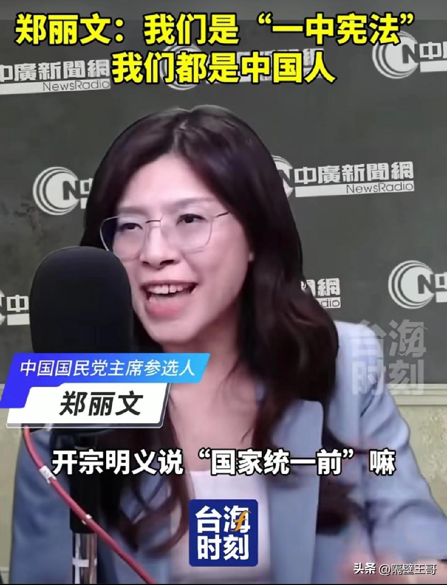 郑丽文又改口了，她说，我们是“一中宪法”，我们都是中国人。

她说，台湾所有人，