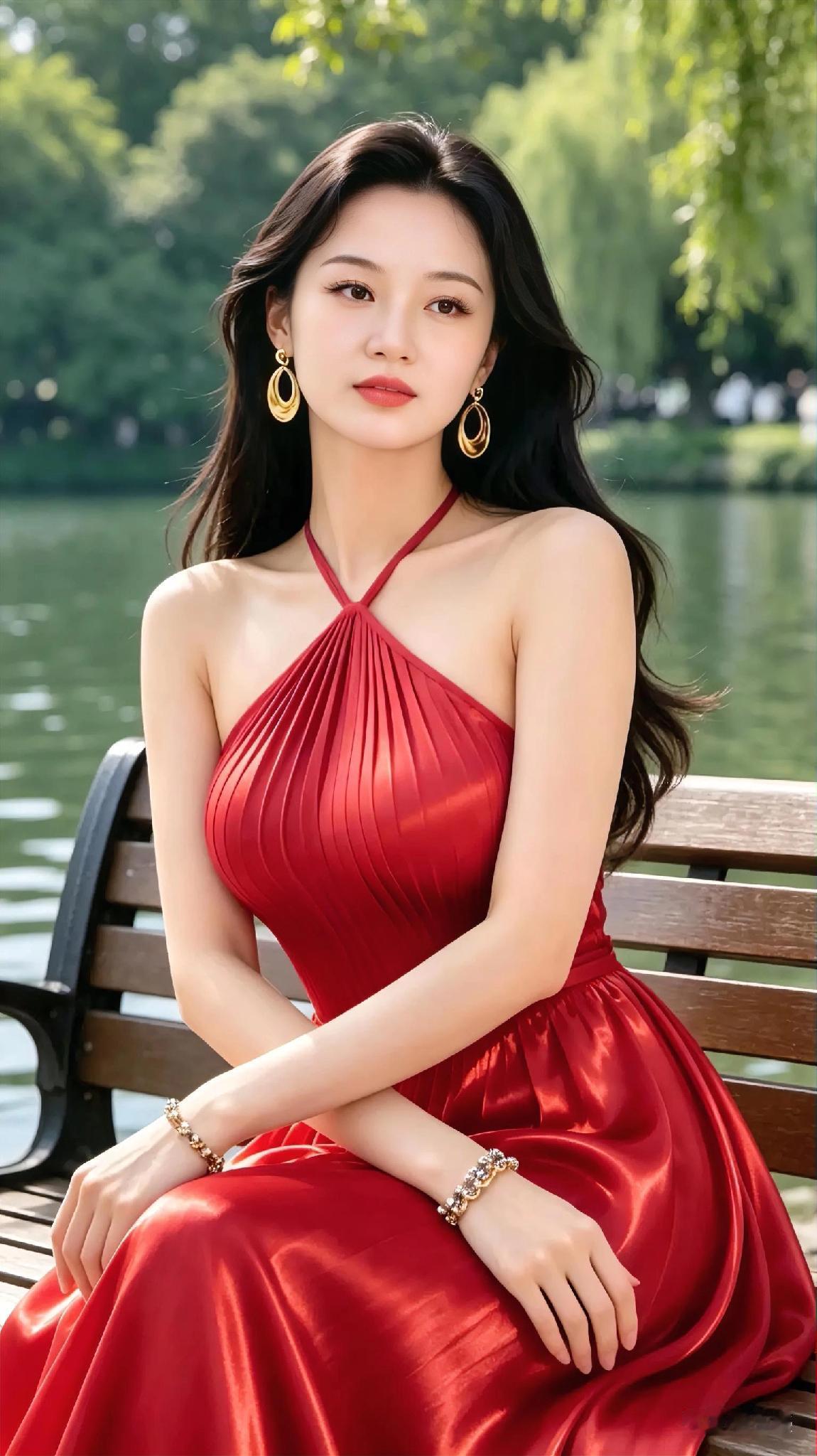 夏日红裙，湖畔静坐，优雅动人
聊聊AI绘画 
ai国风美人绘 
ai画美人 
a