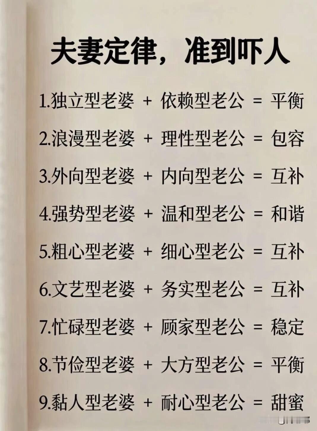 夫妻定律，准到吓人。[祈祷]不知道大家发现没有，夫妻之间有些规律，就像老天爷提前