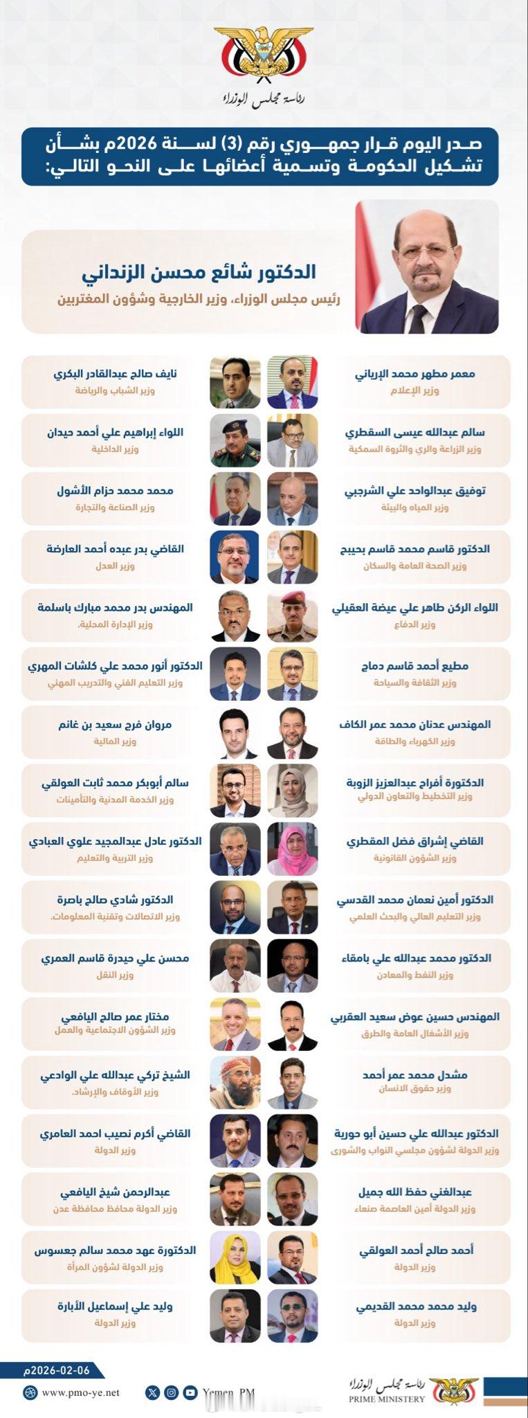 昨天也门亚丁政府重组的内阁总共有35名阁员，其中20人来自上一届内阁。新总理是上