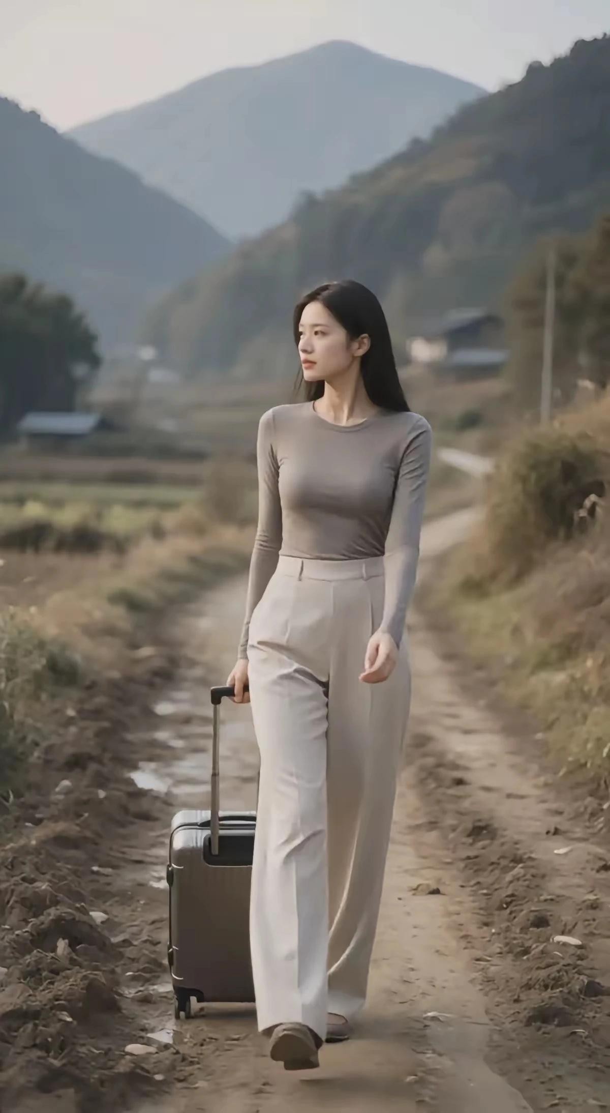 拉着箱子往外走，
左顾右盼看不够。
最难放下是乡愁，
爹妈都已白了头。