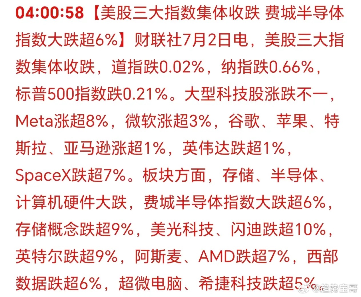 凌晨5点09分，刚刚被消息震醒：美国三大股指集体下跌！存储、半导体和计算机硬件又