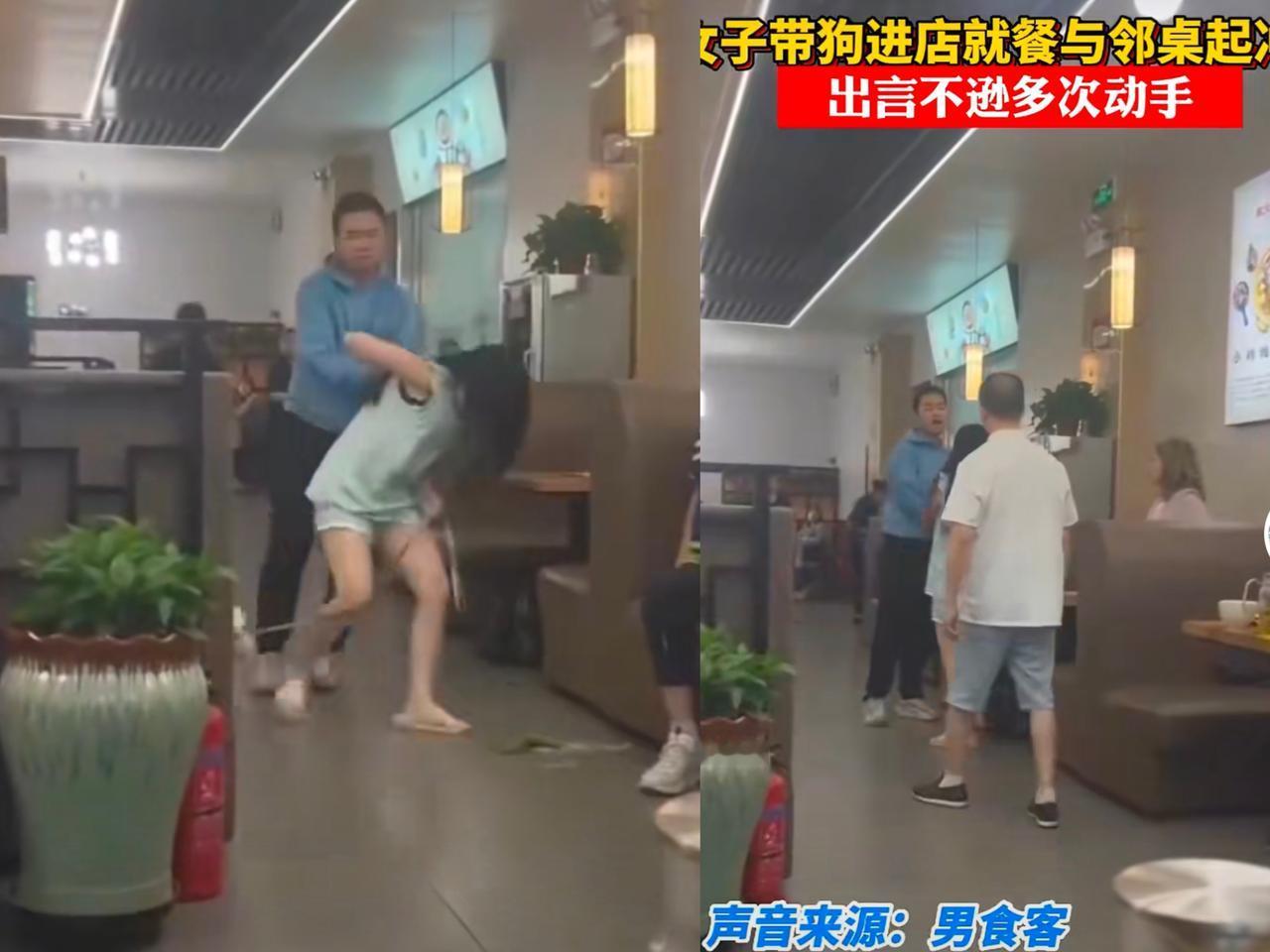 带狗进餐厅互殴
宠物自由岂能凌驾于公共规则之上？
 
西安一女子带狗进餐厅就餐，