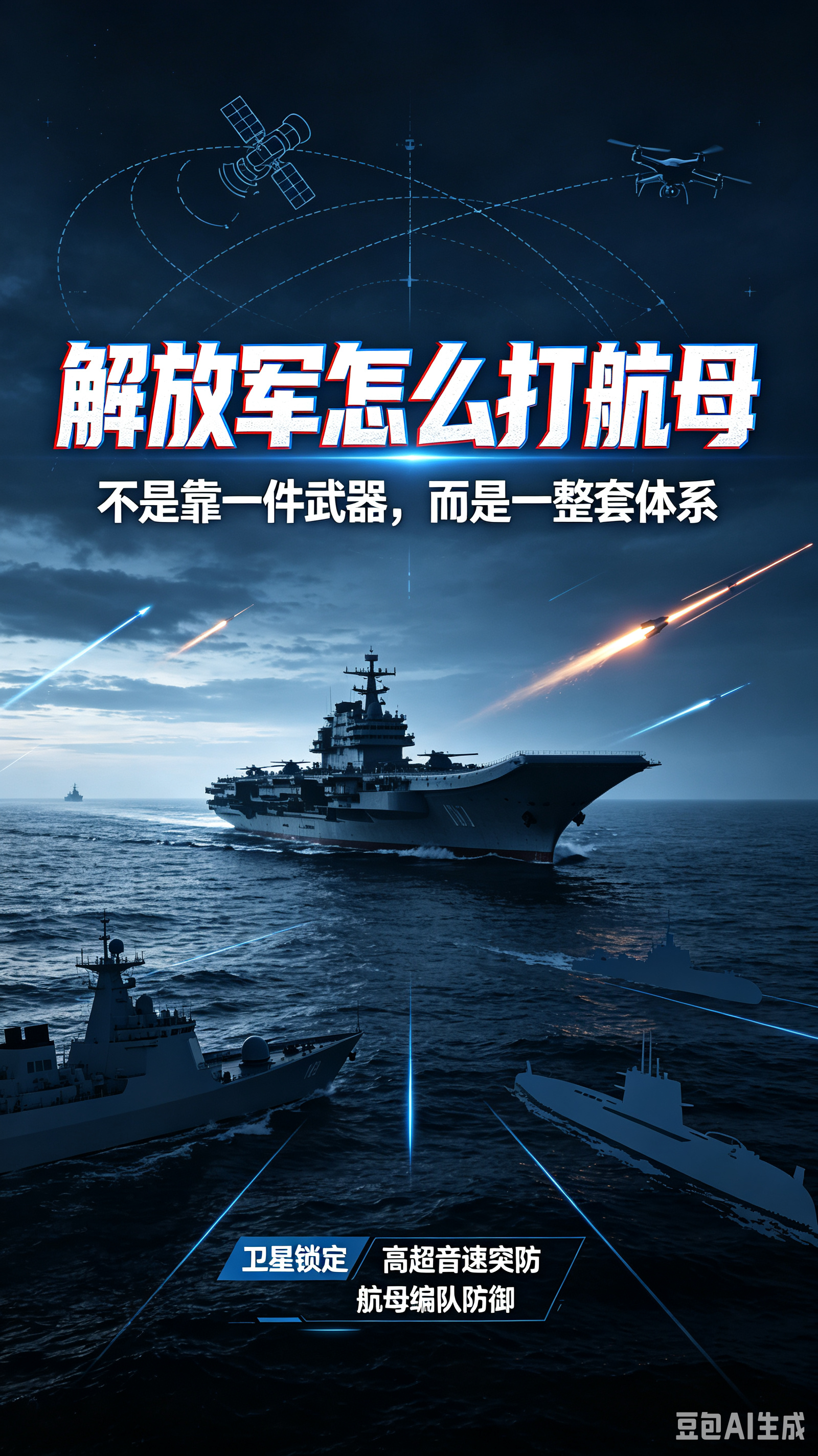 解放军怎么打航母对付航母，不靠单一神器，而是海陆空天一体的完整作战体系。卫星无人