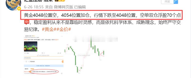 2026.6.26日周五操作记录总结！黄金4013位置空，在4006位置空单这样