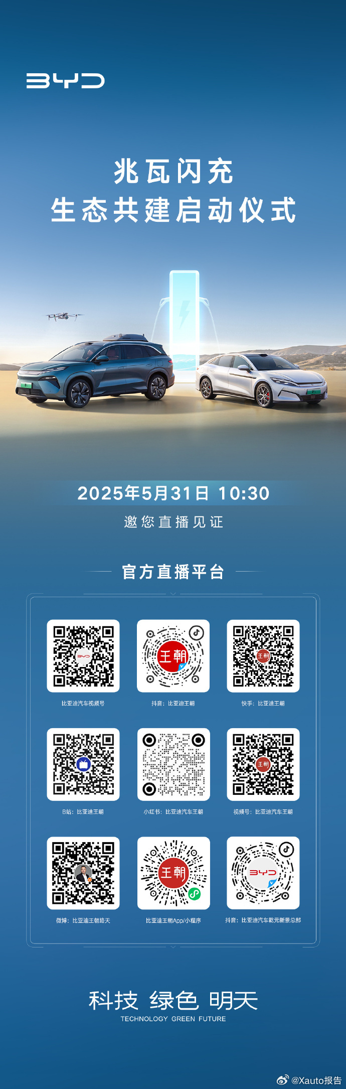 比亚迪兆瓦闪充生态共建启动仪式定档5月31日，比亚迪汽车发布，比亚迪兆瓦闪充，生